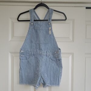 Old Navy Girls Blue and White Striped Denim Shorts Overalls - Size L (10-12)
